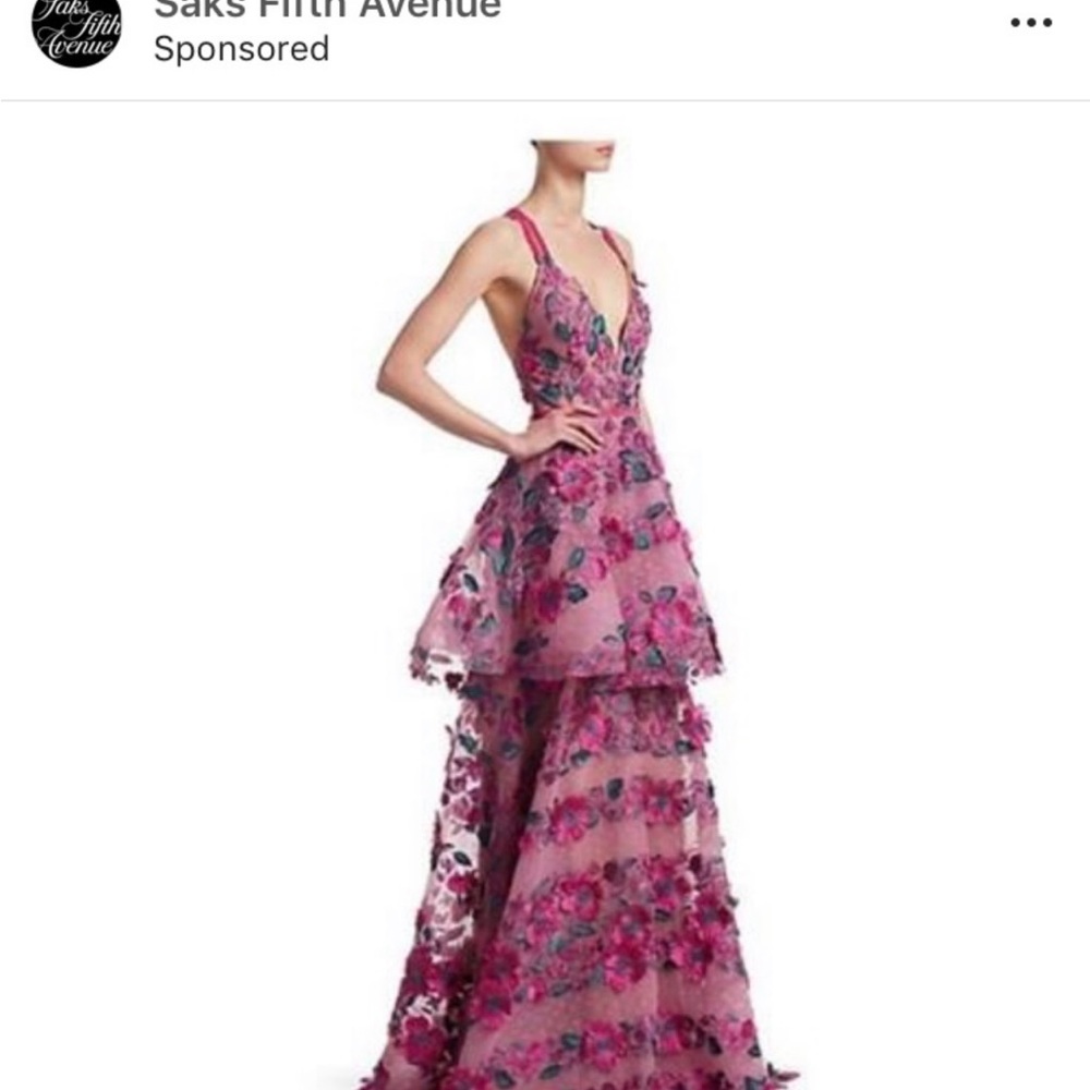 Marchesa Notte Pink Embroidered Floral Dress